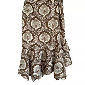 Etcetera Paisley Wool Midi Skirt Size 12 Asymmetrical Hem Business Casual Office